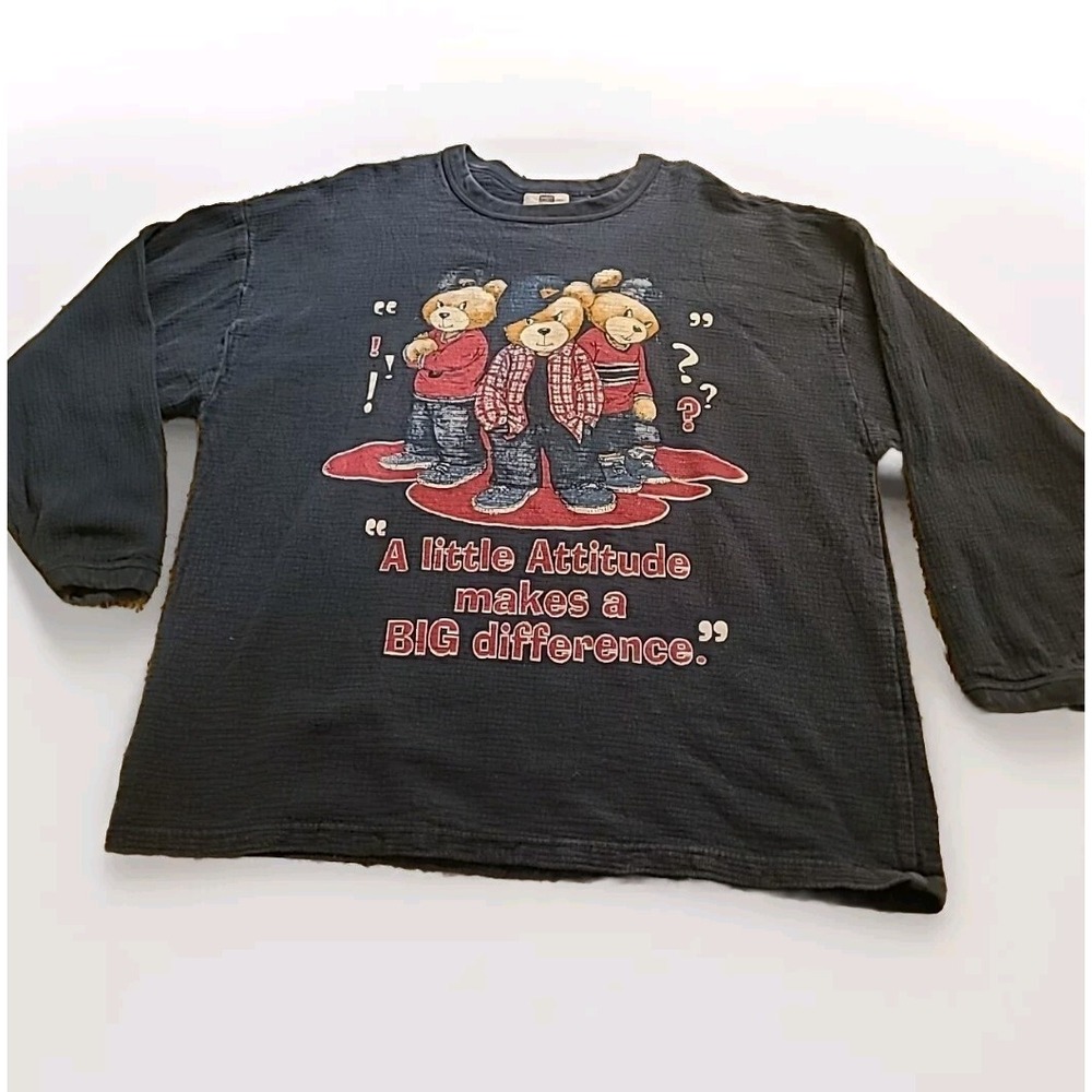 Vintage 90s Faded Glory Woman Attitude Bears Navy Blue Pullover Thick Long...